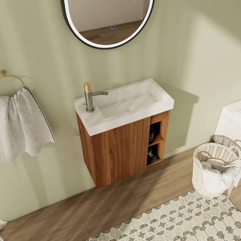 20" Floating Bathroom Vanity with Sink, Mini Wall Mounted Bathroom Vanity with Soft Close Door