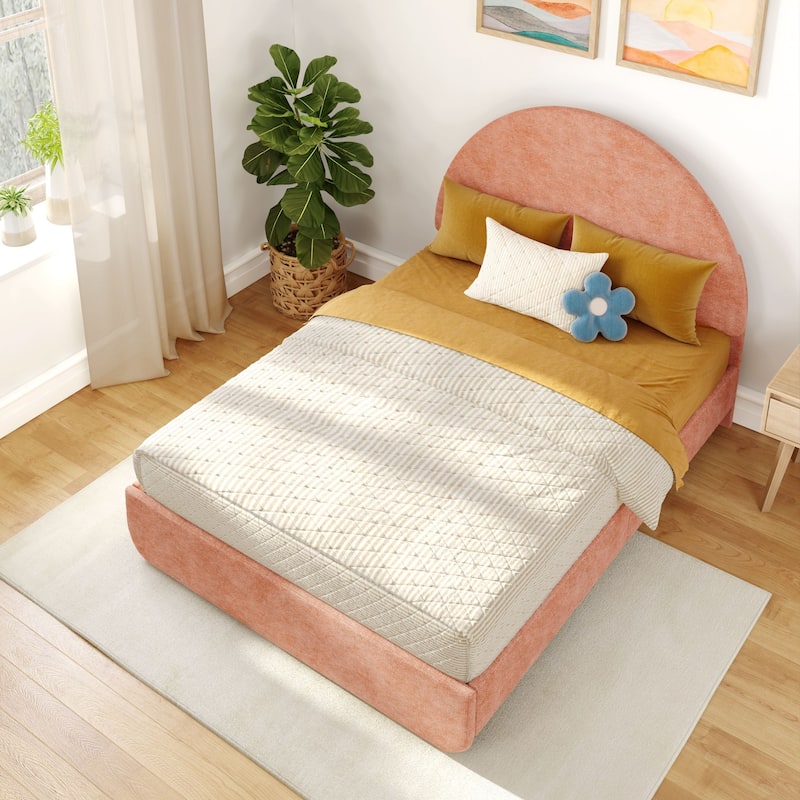 Max and Lily Full-Size Upholstered Bed with Arched Headboard