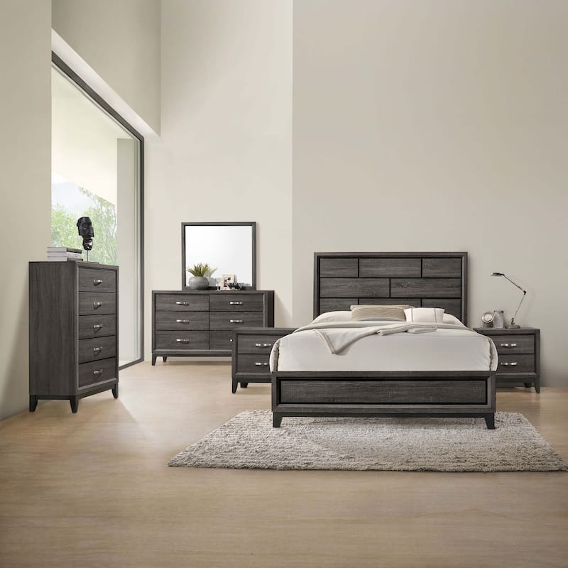 Furniture of America Lante Modern 6-Piece Two-Tone Design Panel Bedroom Set - Grey - Queen