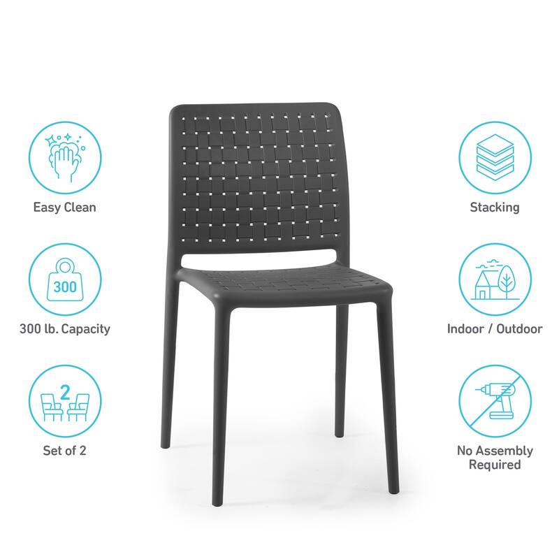 WRGHOME Modern Stacking Patio Dining Side Chair Indoor/Outdoor (Set of 2) - 33.18'' H X 18.50'' W X 21.85'' D