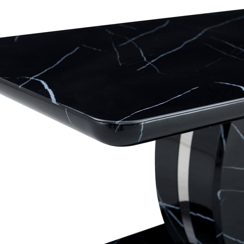 Modern minimalist black MDF pattern sticker pattern MDF rectangular coffee table. Add a peaceful and comfortable atmosph
