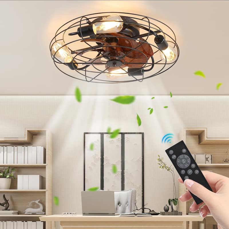 20 in. W x 6 in. H Iron Ceiling Fan in Black with LED Lights - 20" x 6" in - 20" x 6" in - Black