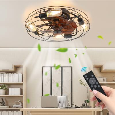 20 in. W x 6 in. H Iron Ceiling Fan in Black with LED Lights - 20" x 6" in