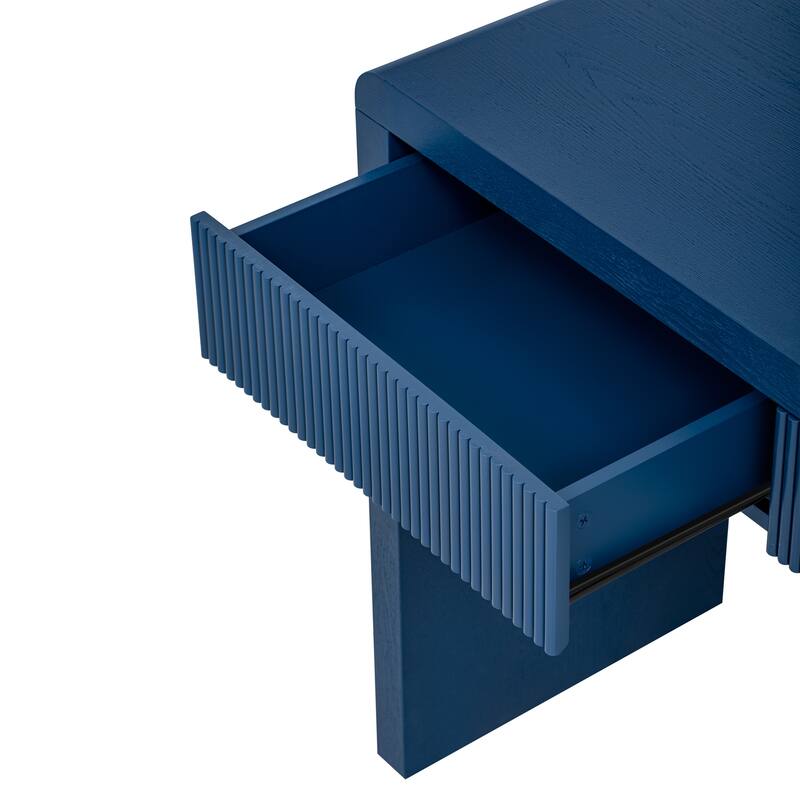 Curved Console Table with 3 Fluted Drawers, Solid Wood Veneer Entryway Table, Living Roomn Accent Table Hallway Side Table