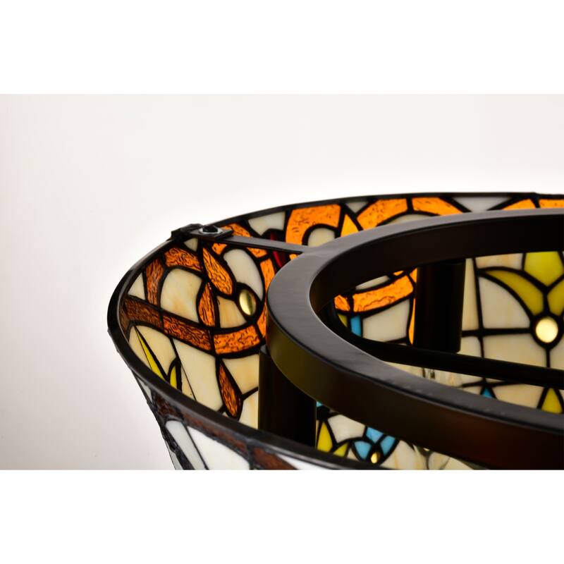 Fleur Carousel Ivory and Amber Tiffany Glass Lighted Ceiling Fan w Remote