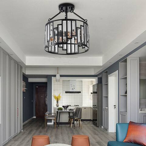 Industrial 3-Light Farmhouse Semi Flush Mount Ceiling Light - 12.79" x13.77"