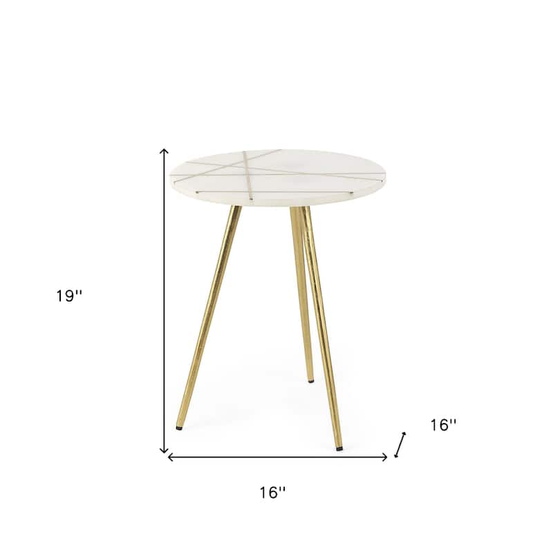 HomeRoots 16" White and Gold Stone and Metal Tray Table - 16.00 in. x 19.00 in. x 16.00 in.