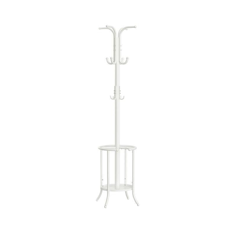 Modern Tall Freestanding Coat Rack with Metal Frame and Umbrella Holder for Home and Office - 15.7"D x 15.7"W x 68.9"H - Pearl White