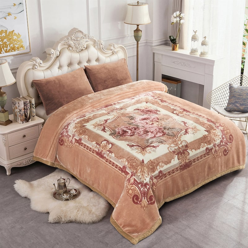 Floral & Animal 2-Ply Heavy Raschel Blanket 85" X 95"
