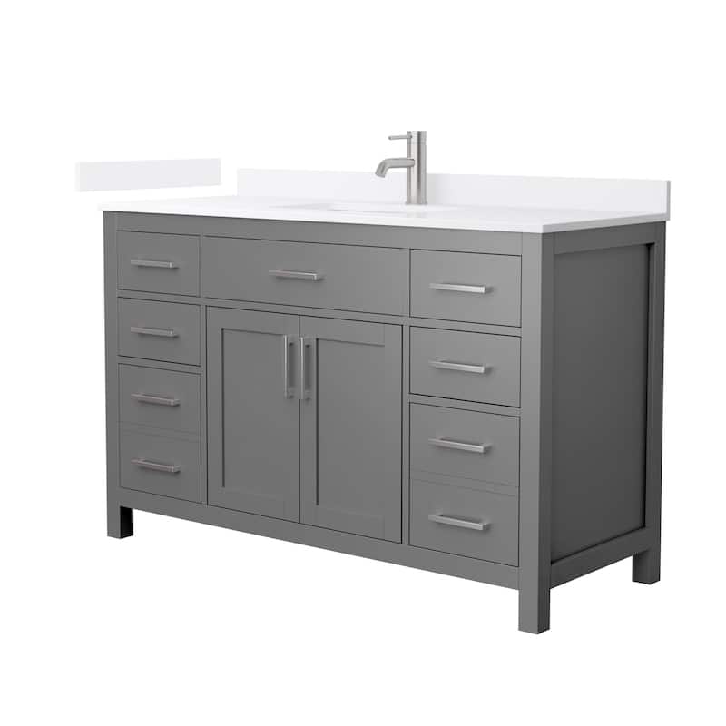 Wyndham Collection WCG2424-54S-QTZ-UNSMXX Beckett 54" Free Standing - Dark Gray / White Quartz Top / Brushed Nickel