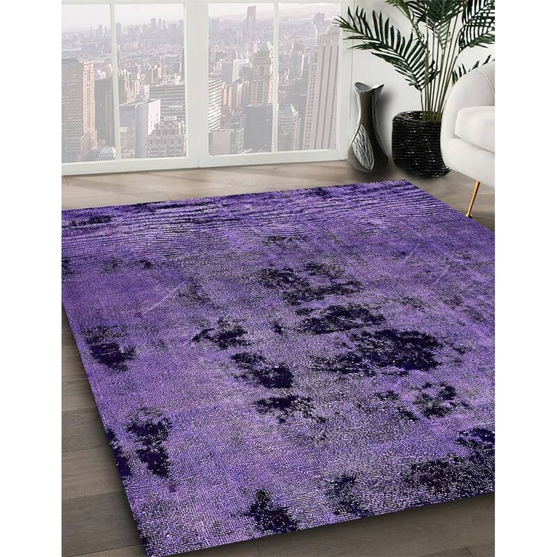 Ahgly Company Machine Washable Abstract Purple Mimosa Purple Area Rugs