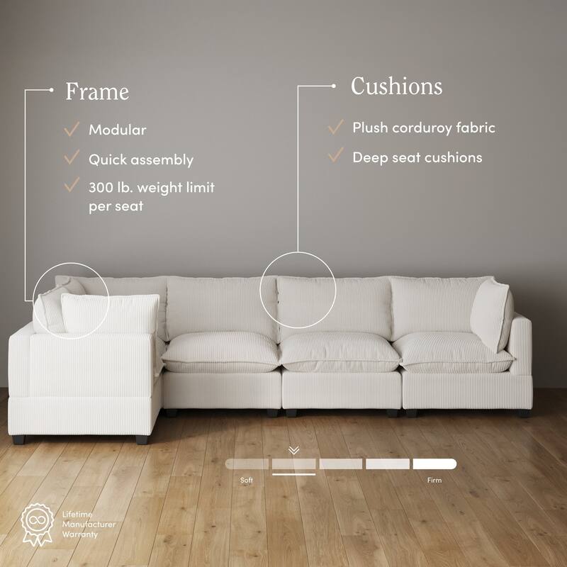 Chelsea Modern Cloud Modular Upholstered Sofa with Deep Seat and Plush Cushions