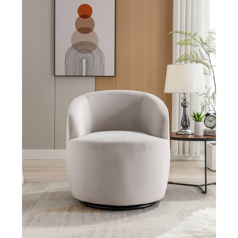 Velvet Swivel Barrel Chair with 360° Black Metal Base