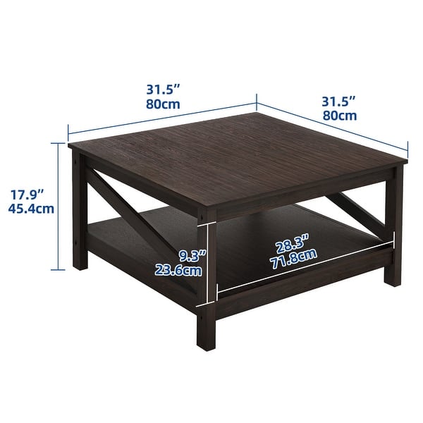 dimension image slide 0 of 9, Moasis Farmhouse Coffee Table with Shelf, 2-Tier Center Table for Living Room