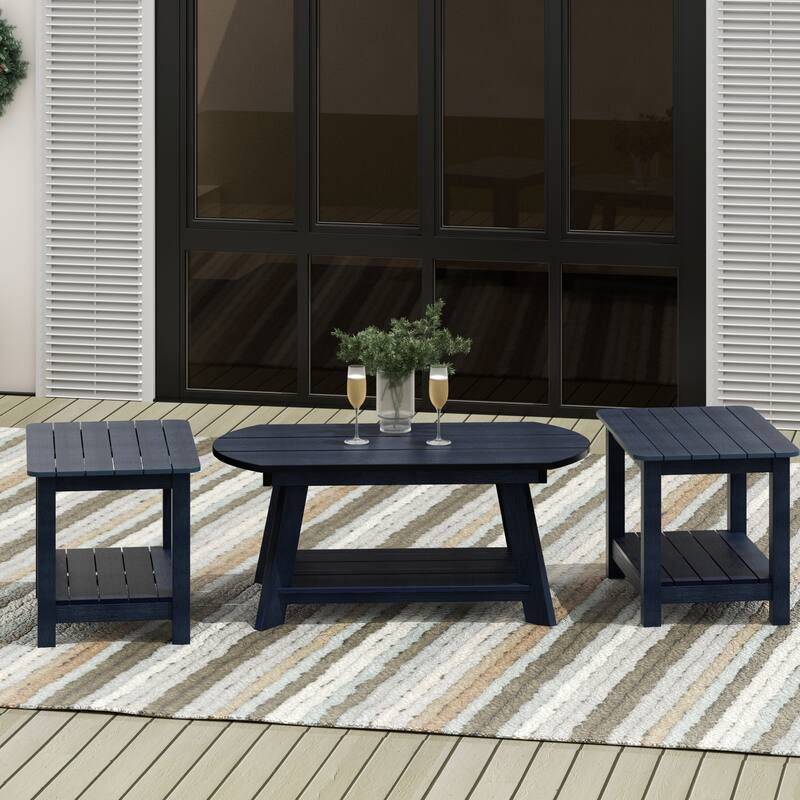 Vineyard HIPS Outdoor Eco-Friendly Coffee Table and Side Tables (3-Piece Set) - Navy