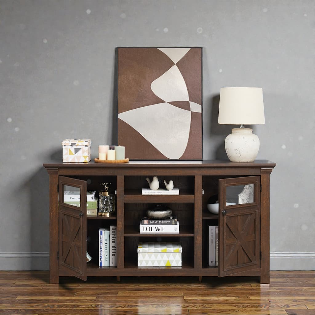 60 Inch Farmhouse TV Stand with Barn Doors for TVs up to 65 Inch, Modern Farmhouse Media Console with Storage