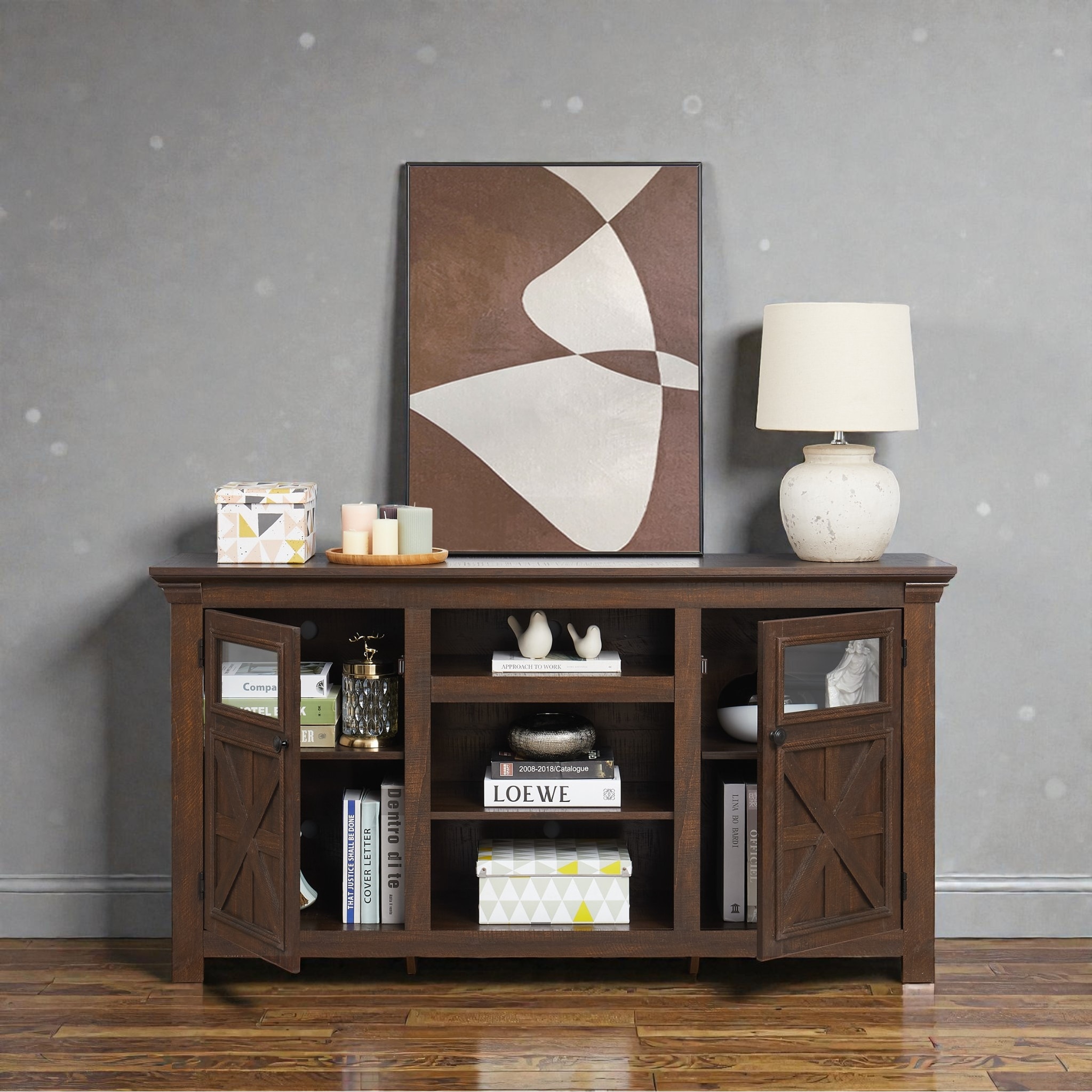 60 Inch Farmhouse TV Stand with Barn Doors for TVs up to 65 Inch, Modern Farmhouse Media Console with Storage