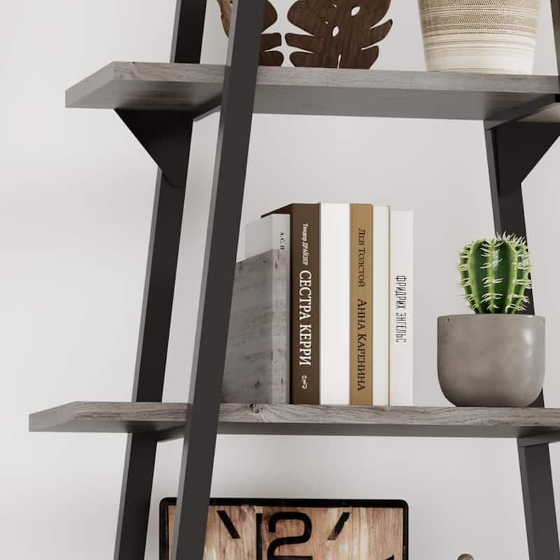 5-Tier Metal Ladder Bookshelf, Rustic Bookcase with Open Display Shelves