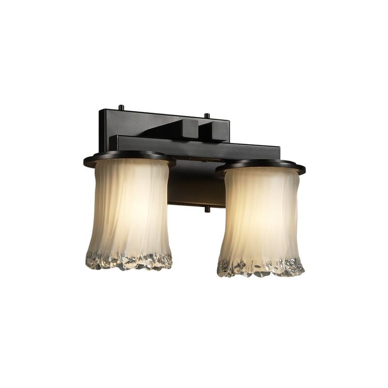 Justice Design Veneto Luce Dakota 2-light Matte Black Bath Bar, White Frosted Cylinder - Rippled Rim Shade - Black
