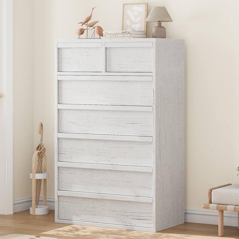 5 Drawer Dresser for Bedroom, Freestanding Wooden Chest Storage - 7-drawer - White