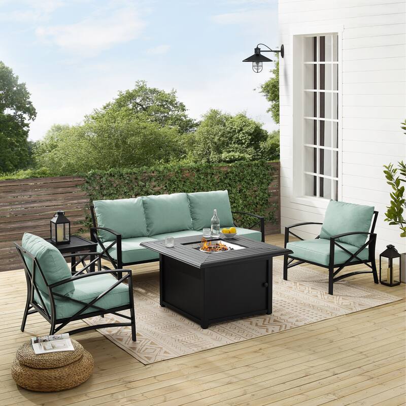 Crosley Kaplan 5Pc Outdoor Sofa Set W/Fire Table - 147 W x 91 D x 32 H - Mist