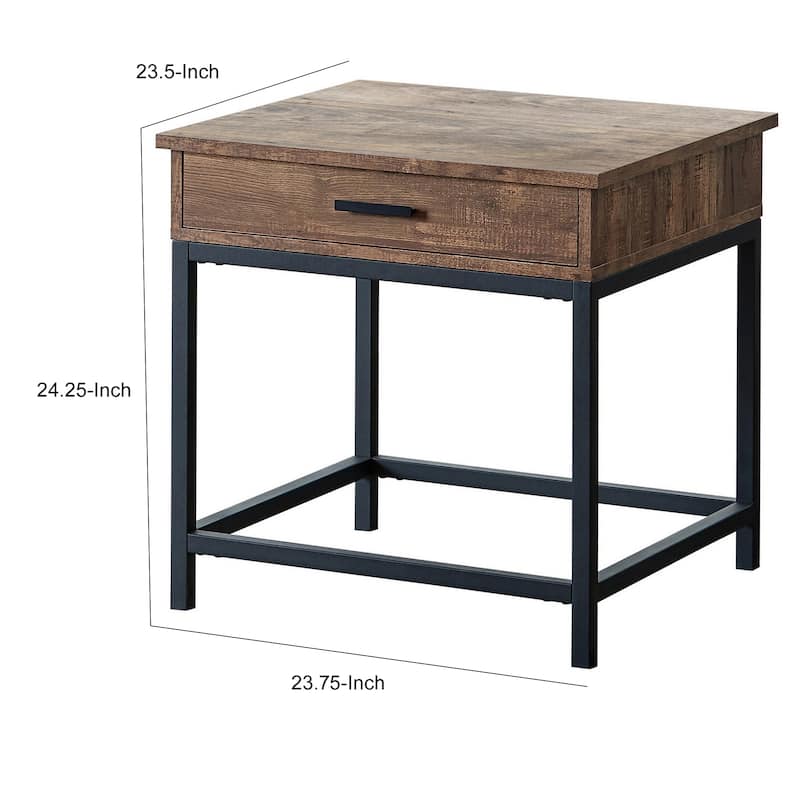24 Inch Side End Table, Rectangular Tabletop, Single Drawer, Rustic Brown