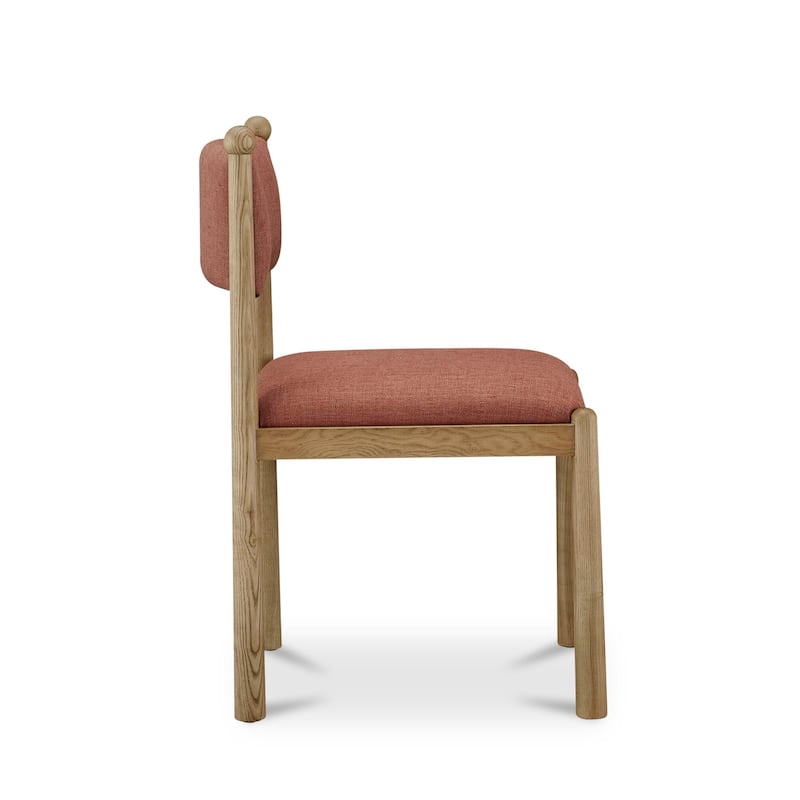 NADAAL STUDIOS Solien Dining Chair, Solid Ash Frame, Deep Pink Linen‑Blend Upholstery, Finial Detail
