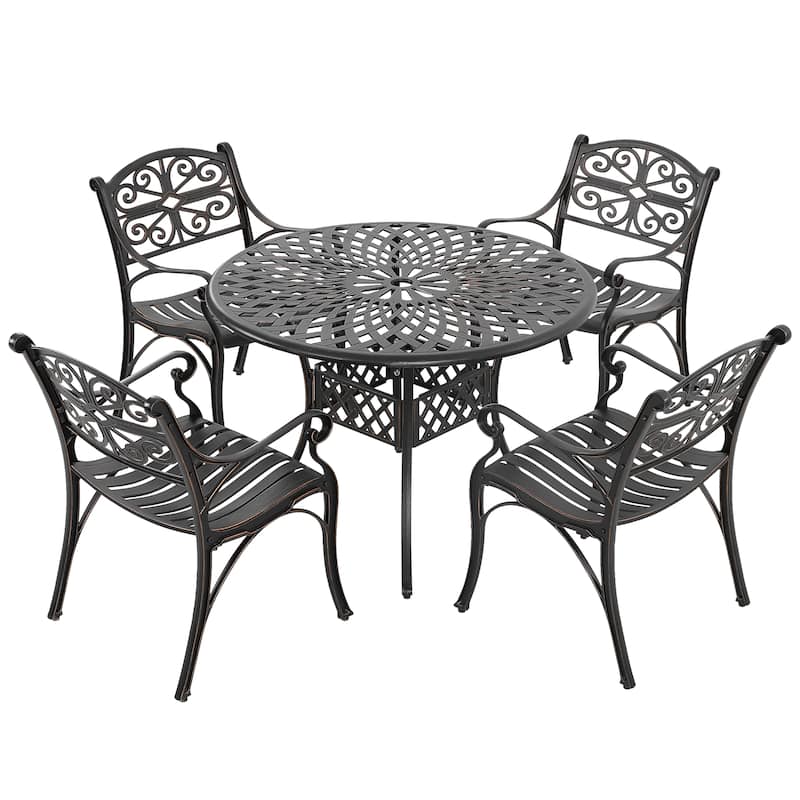 Patio 5 Pieces Cast Aluminum Dining Set with 2.24’’ Umbrella Hole