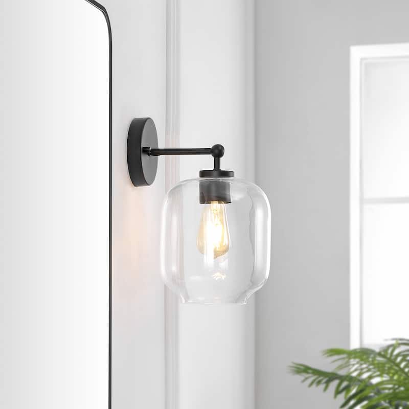 SAFAVIEH Lighting Maelane 10-inch Glass Shade Wall Sconce with Bulbs (Set of 2) - 7.3 In. W x 9.5 In. D x 13 In. H - 7Wx10Dx13H