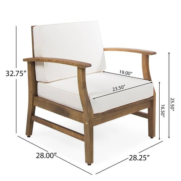 dimension image slide 9 of 18, Christopher Knight Home - Outdoor Patio Conversation Set, Acacia Wood Frame, Cushions & Slatted Coffee Table