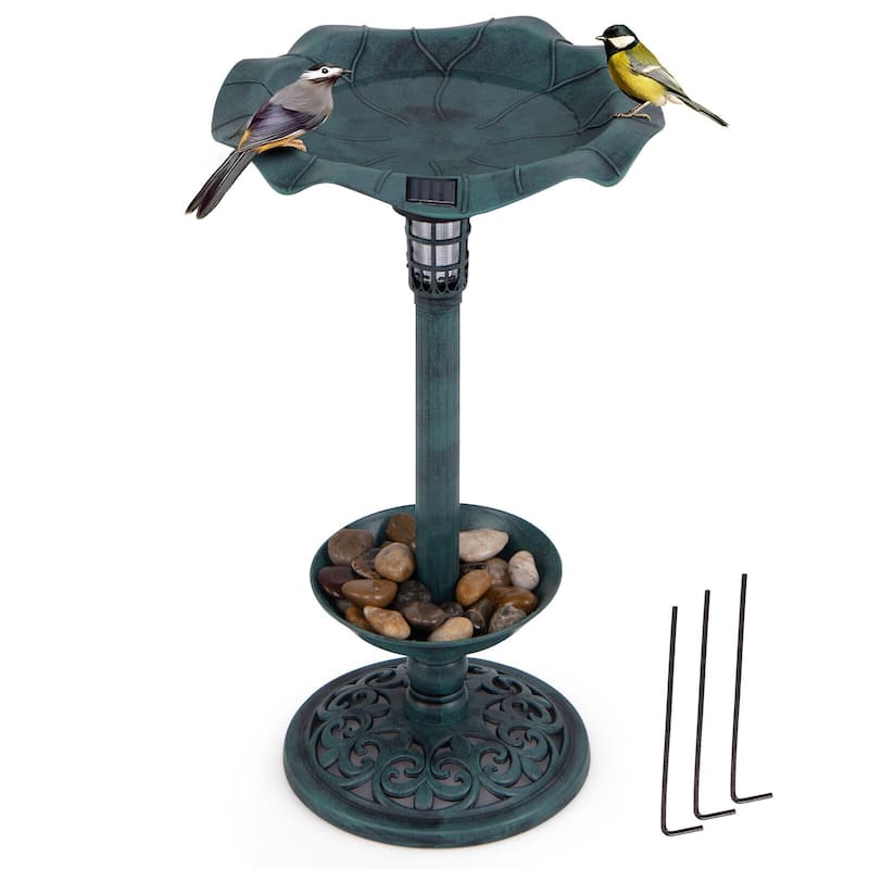 Gymax Solar Bird Bath Standing Pedestal Birdbath & Feeder Combo w/