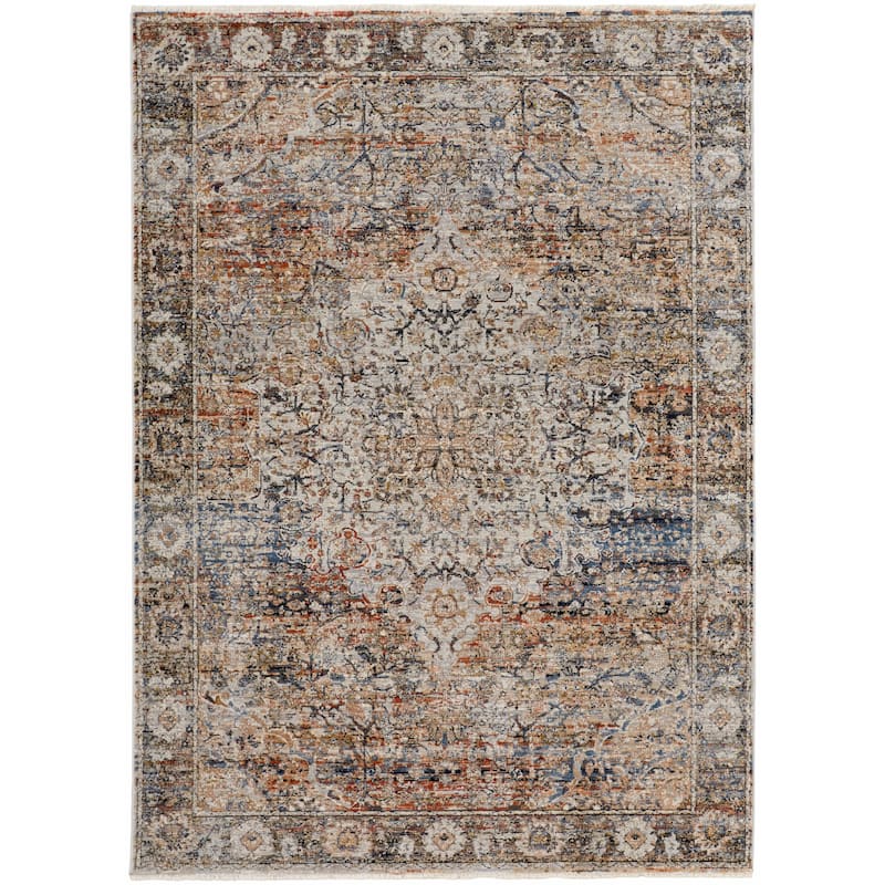 Grand Bazaar Frencess Machine Made Medallion Transitional Area Rug - 3' x 5' - Tan/Orange/Blue