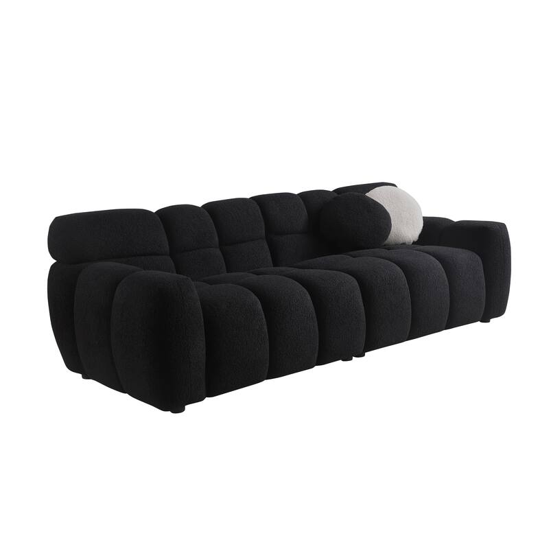 3-Seater Boucle Sofa with Plush Cushions and Marshmallow Curves