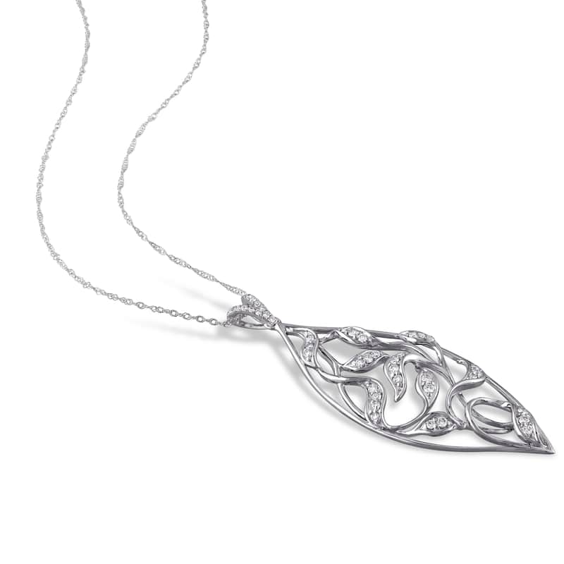 Miadora 14k White Gold 2/5ct TDW Diamond Marquise Leaf Filigree Necklace - 51.3 mm x 18 inch x 18 mm x 4.9 mm