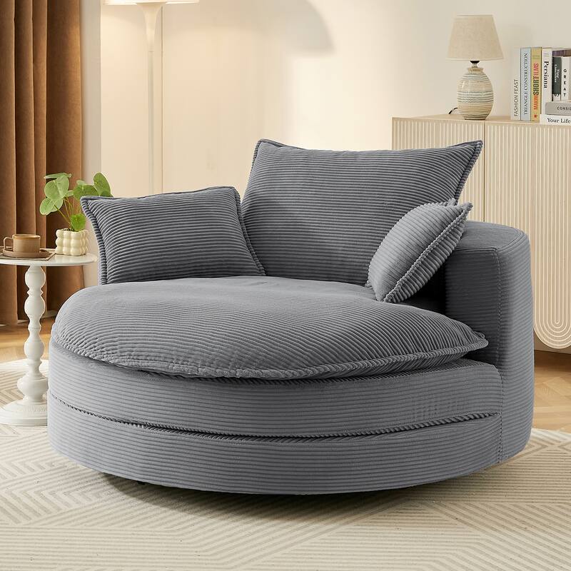 57.5" 360° Swivel Barrel Chair - Dual-Layer Cushion with 3 Removable Pillows for Living Room & Office