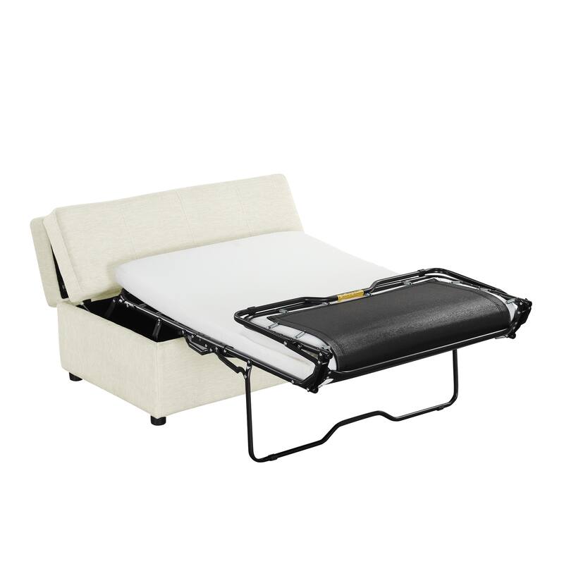 Twin Size Folding Ottoman Sleeper Bed with Mattress, White, Chenille