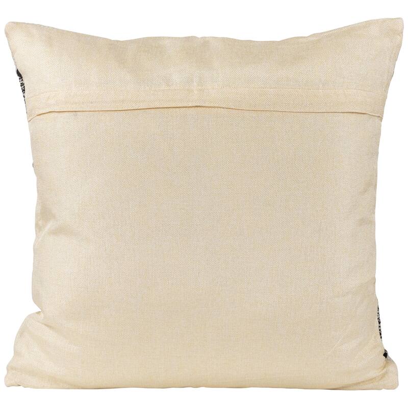 20" Black Cream Textured Block Handloom Woven Square Throw Pillow