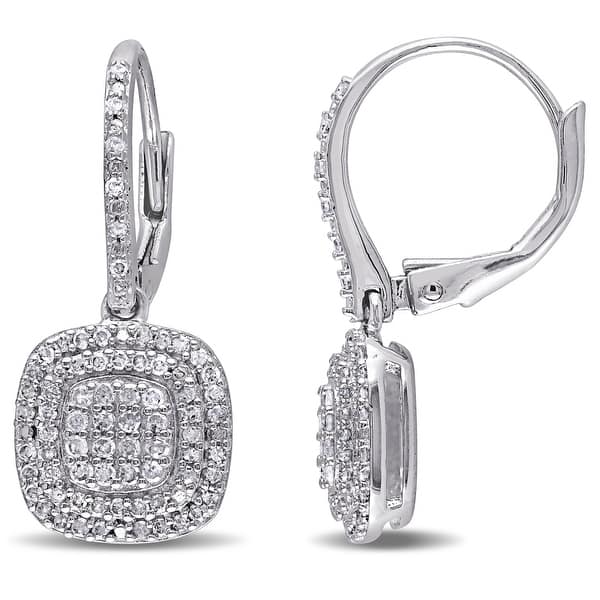 slide 1 of 4, Composite 1/2ct TDW Diamond Dangle Leverback Earrings in Sterling Silver by Miadora - 25.2 mm x 10.3 mm x 12.9 mm