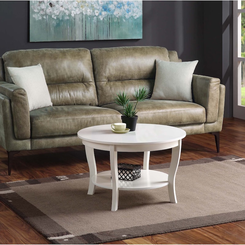 Convenience Concepts American Heritage Round Coffee Table with Shelf - White