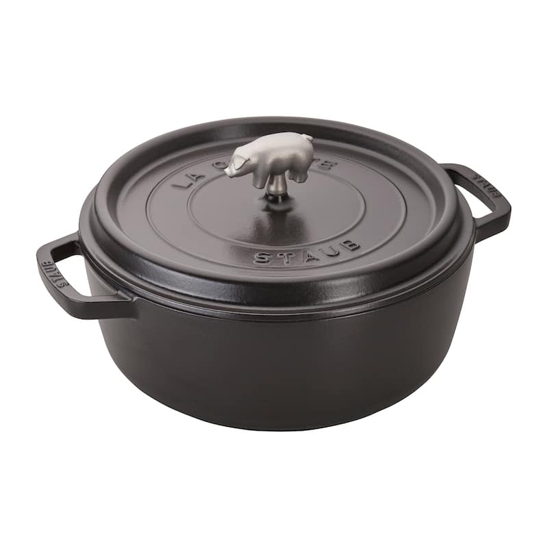 STAUB Cast Iron 6-qt Cochon Shallow Wide Round Cocotte