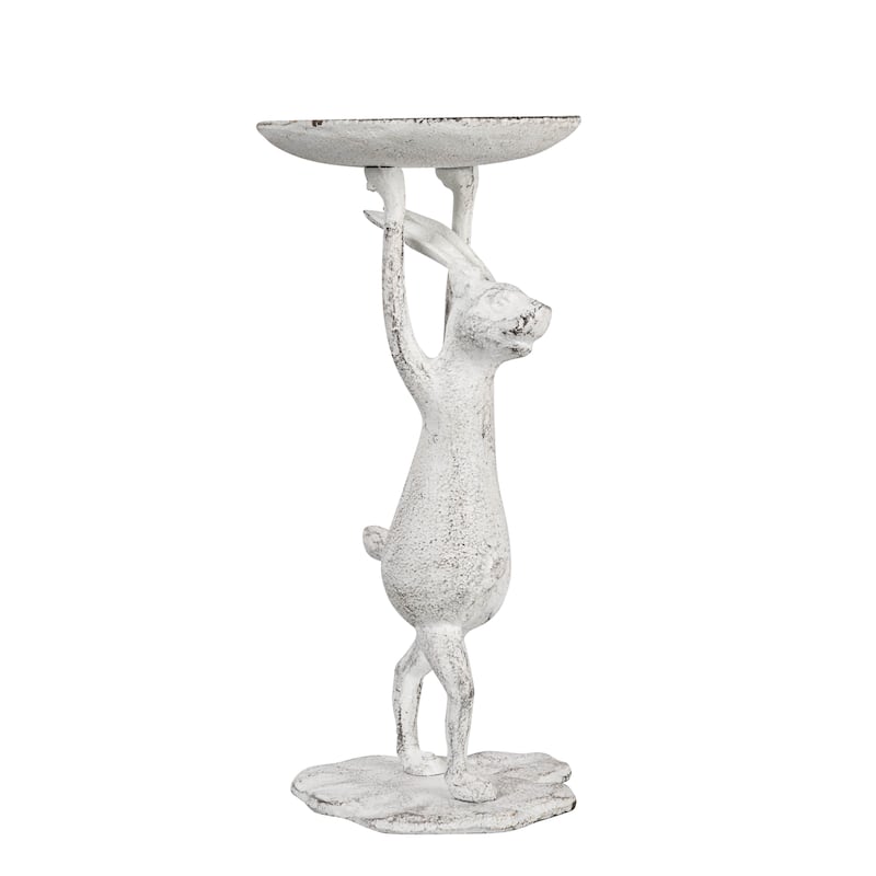 Cast Iron Rabbit Pillar Candle Holder - 5.0"L x 5.0"W x 10.8"H