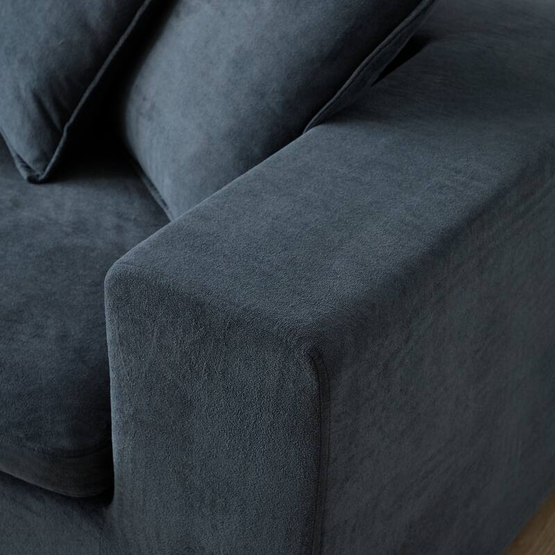 149" Oversize Grey Velvet L-Shape Chaise Modular Sofa, No Assembly Required