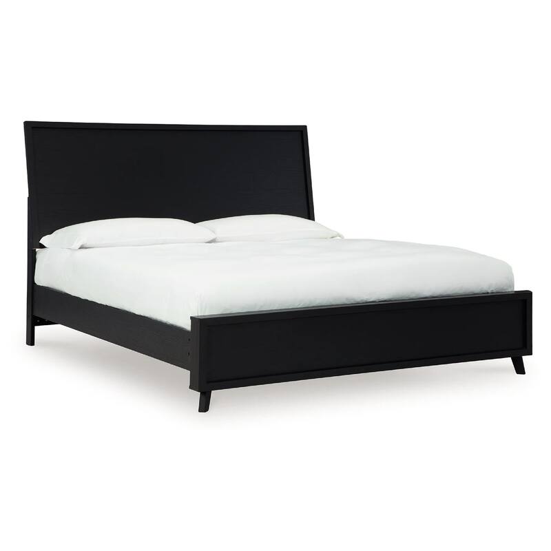 Danzi Queen Size Panel Bed With Clean-Lined Panel Headboard, Black Wood