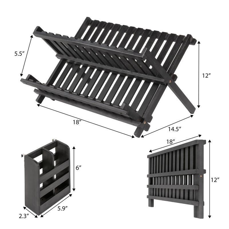Arlen Farmhouse Foldable 2-Tier Dish Drying Rack with Detachable Utensil Holder