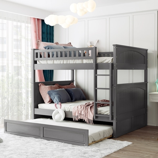 Full Over Full Wood Bunk Bed with Twin Size Trundle On Sale