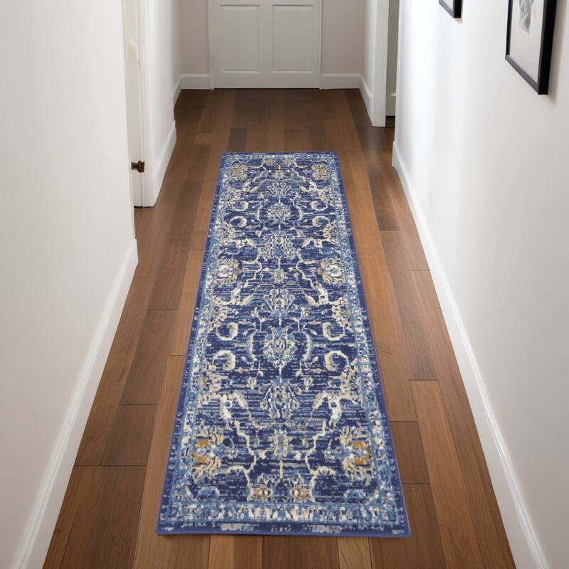 Power Loomed Floral Traditional Area Rug - 90' X '27' X '0.5 - 90' X '27' X '0.5 - Oxford Blue - Runner