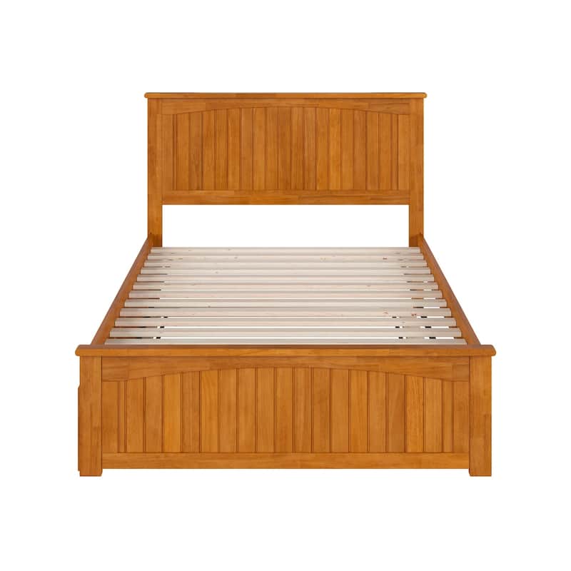 Full Platform Bed with Trundle - Solid Wood Bed Frame, Footboard, Slat Kit - Light Toffee Finish