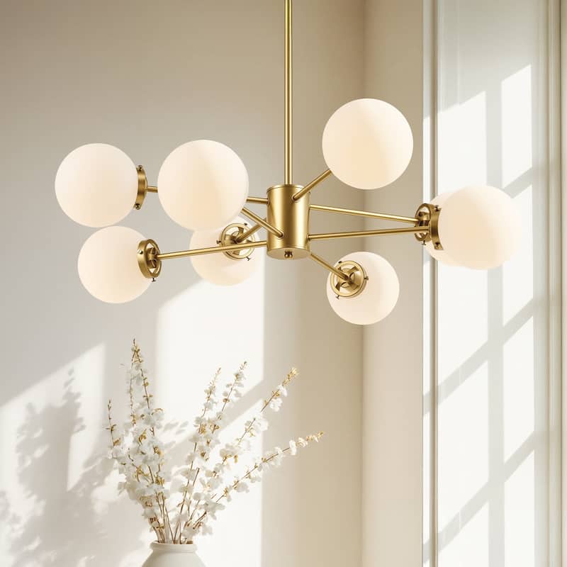 CO-Z Dimmable Modern Linear Sputnik Pendant Chandelier with Frosted Glass Globe Shades (6/8/12 - Light)