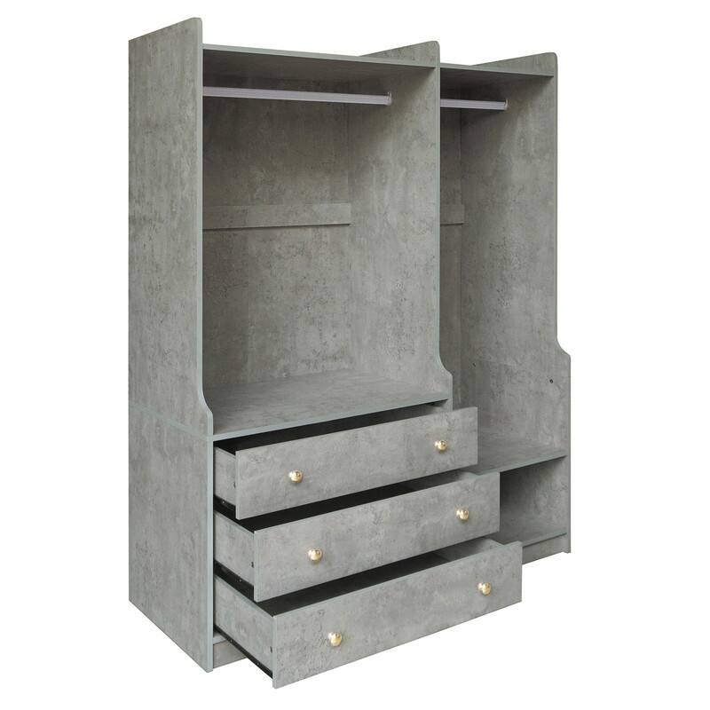 Open Style Wardrobe Closet with 3 Large Storage Drawers and Hanging Rods, Modern Armoire Clothing Organizer with Storage Shelves