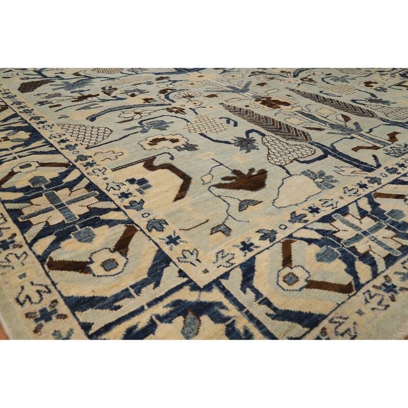 Oushak Turkish Area Rug Hand-Knotted Vegetable Dye Wool Carpet - 8'2"x 10'3" - 8'2"x 10'3" - Blue
